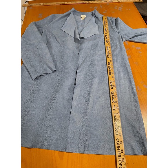 Chico's Open Front Drapey Animal Print Faux Leather Snake Jacket Topper Blue M 8 - Picture 5 of 7